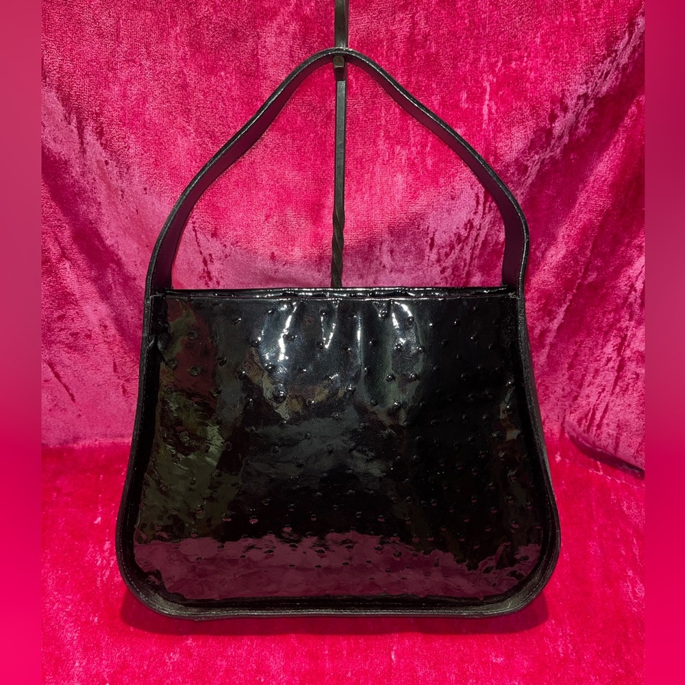 Vintage 90s ostrich Patent Leather Shoulder Bag